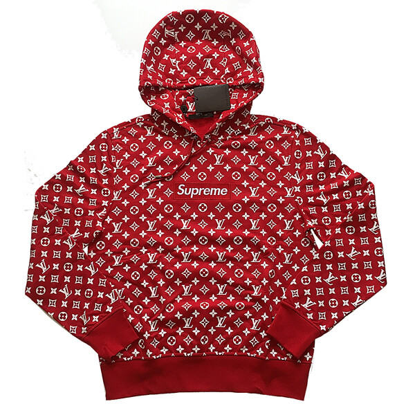 シュプリーム×ルイヴィトンスーパーコピー　2017年 Box Logo Hooded Sweatshirtボックスロゴ パーカー スウェット Mサイズ モノグラム 赤 2017限定