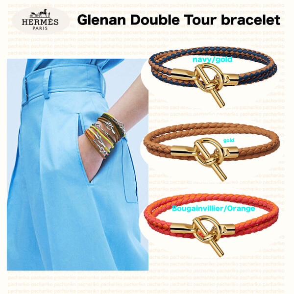 エルメス ブレスレット コピー カーフスキン Glenan Double Tour bracelet/ゴールド金具20AC12H0G14