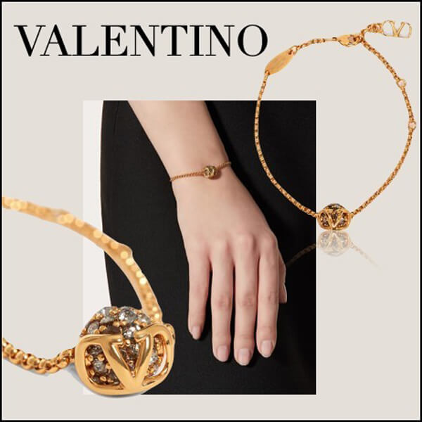 ヴァレンティノ コピー VLOGO メタル×クリスタル ブレスレット GOLD 21033117
