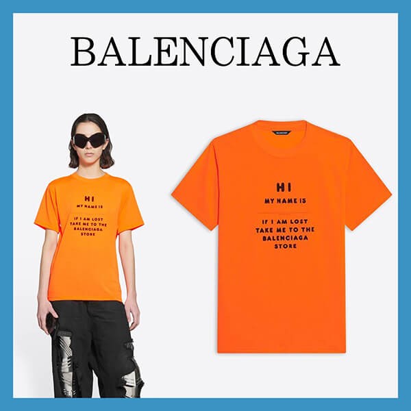 【バレンシアガ】スモールフィット Tシャツ 偽物 オレンジ ロゴ 661705TKVH57513