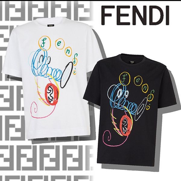 フェンディ プリント オーバーサイズ コットン Tシャツ コピーFY0936AH15F0QA0​