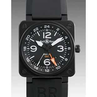 ベル＆ロスBELL＆ROSSコピー 24H GMT BR01-93メンズ 自動巻き ステンレスブラックカ－ボンパウダーコーティング加工 ブラック